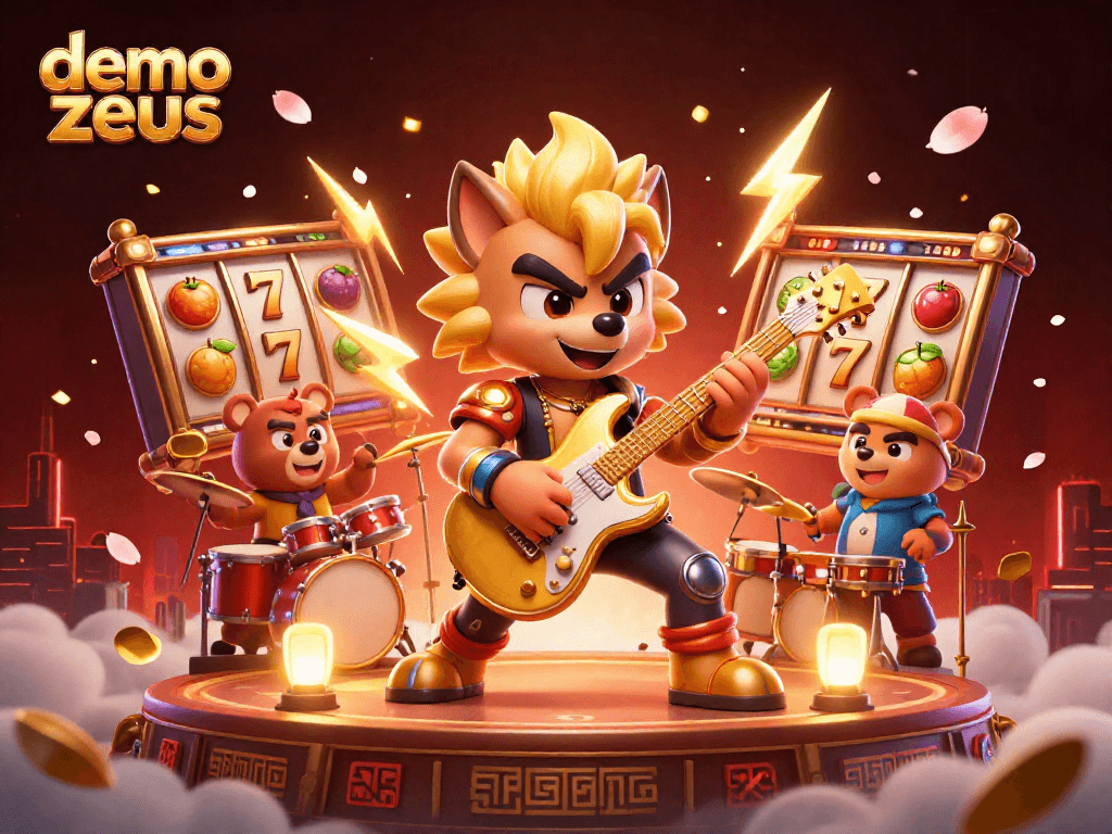 Menyaksikan aksi demo zeus dengan wolfs rock star dan beruang drummer berputar di atas slot online.
