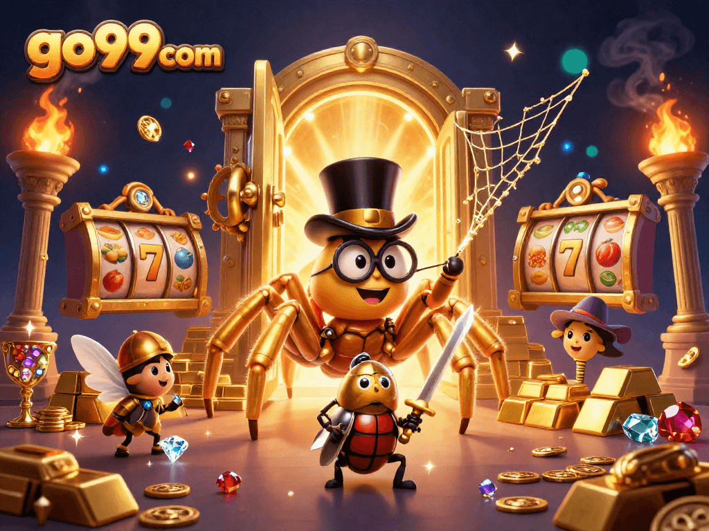 Experience go99com's exciting slots as the golden tarantula weaves a magnificent web.