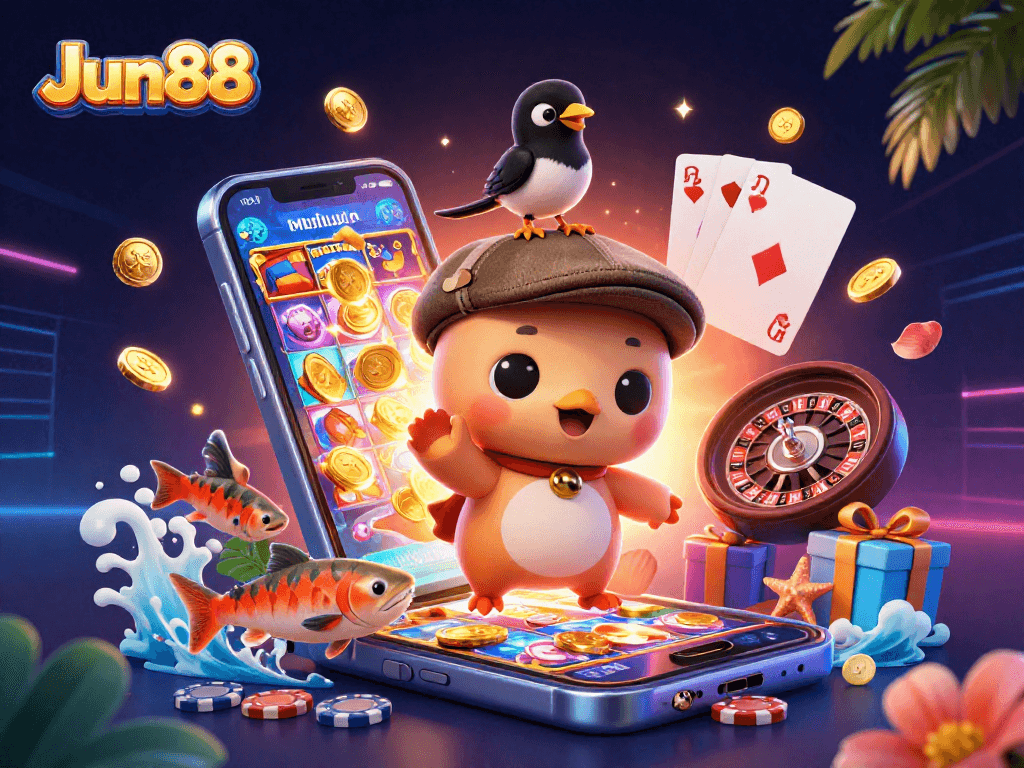 Experience dynamic gaming action at Jun88 with vibrant casino characters and rich elements.