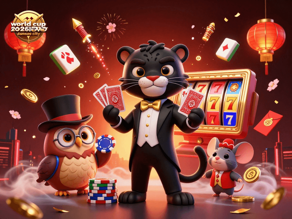 Experience the excitement of world cup 2026 kansas city with our vibrant casino scene featuring a tuxedoed panther and owl.