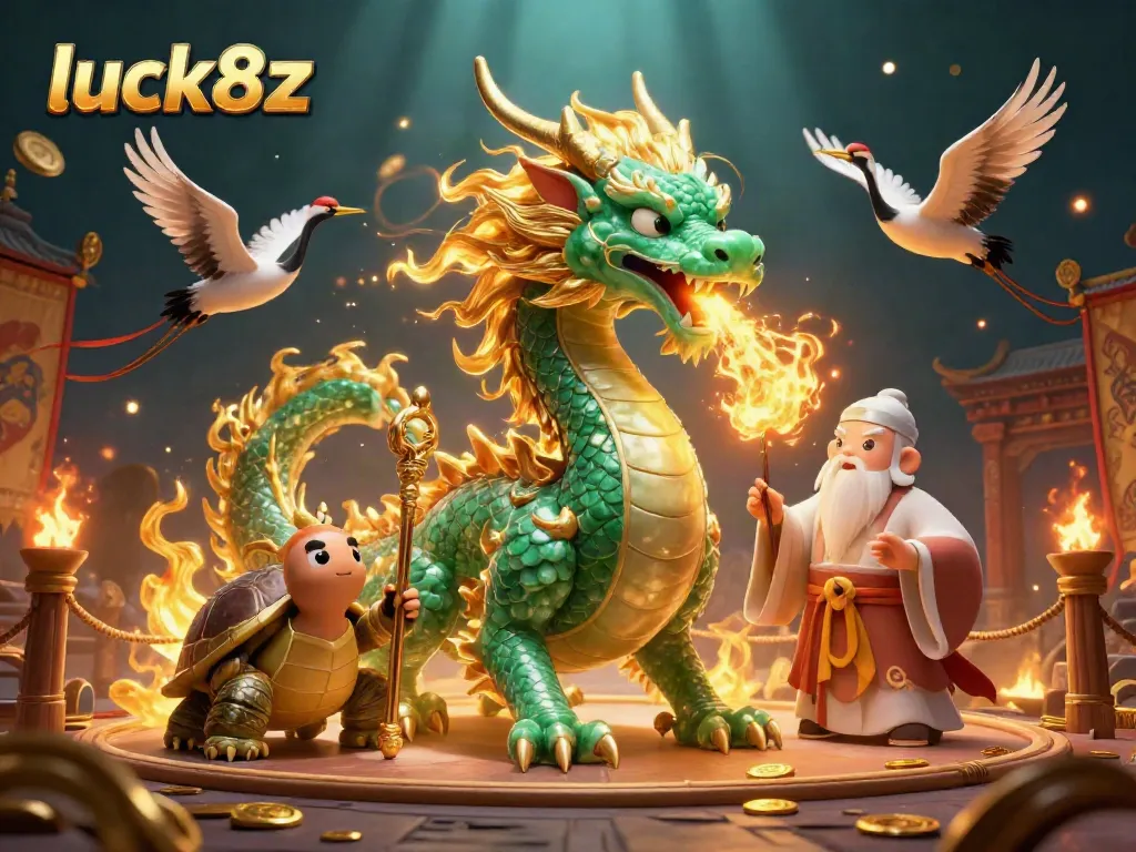 Engage in thrilling gameplay with luck8z featuring mythical dragon and wise sage in a vibrant casino atmosphere.