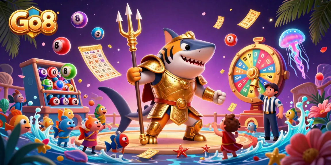 Engage with Go8 in this vibrant lottery-themed underwater casino scene featuring dynamic elements.