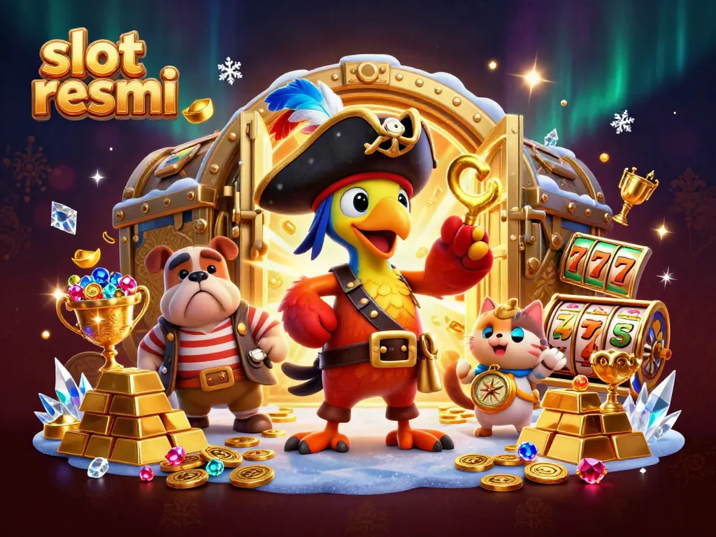 Experience the excitement of slot resmi with pirate-themed characters amidst treasure and slot elements.