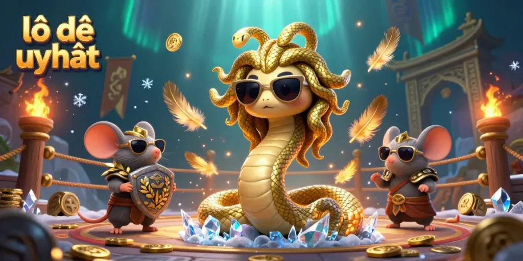 Experience vibrant 'lô đề uy tín' action with charming characters amidst gold coins and dramatic effects, perfect for players.