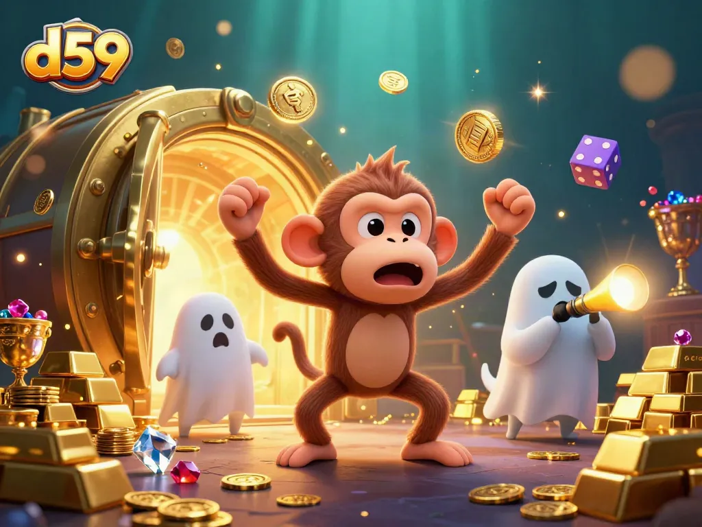 d59 provides a thrilling casino experience with a poltergeist monkey and ghost-hunter puppy in a vibrant haunted setting.