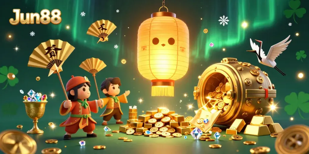 Experience thrilling entertainment at Jun88, with vibrant casino elements and dynamic character interactions.