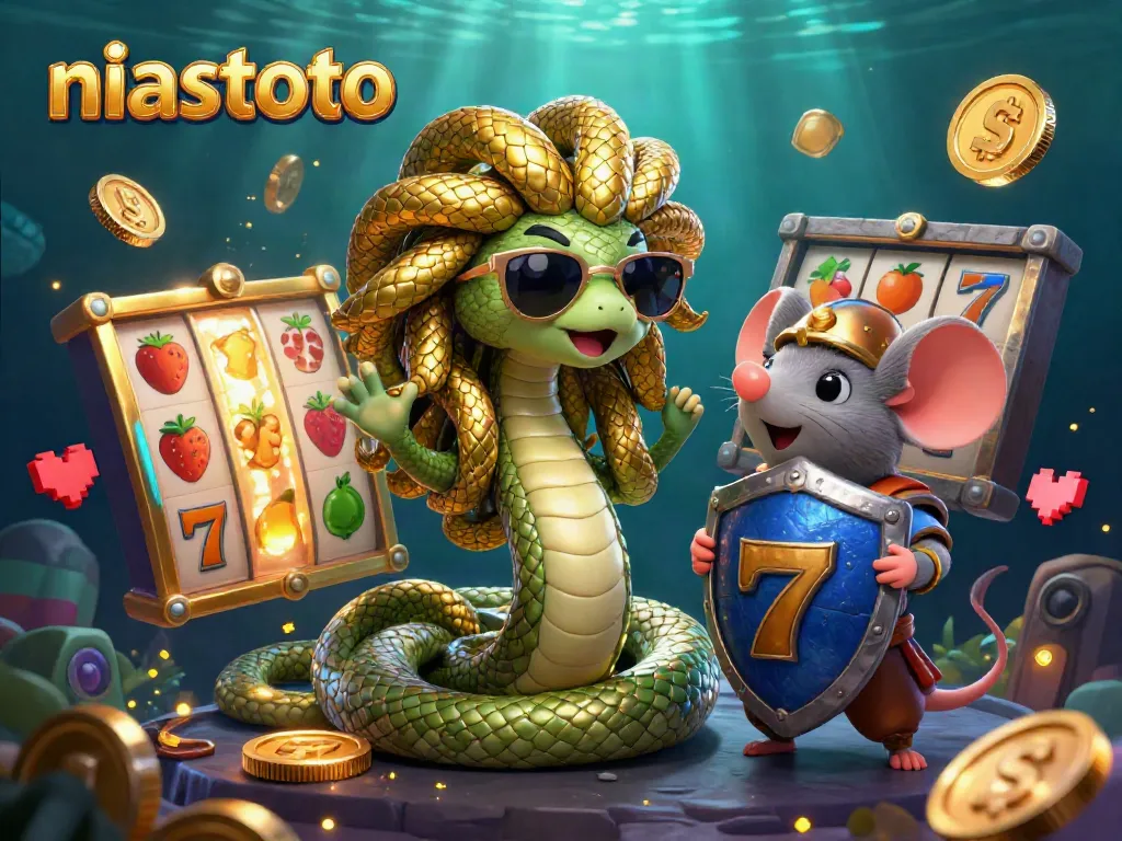 Niastoto gaming scene featuring Medusa and a warrior mouse surrounded by colorful slot reels.