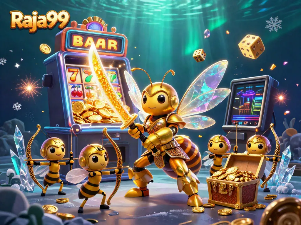 Raja99 memberikan pengalaman seru dengan jackpot meledak dari mesin slot 3D dalam ilustrasi yang memukau.