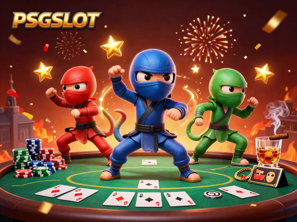 Engage with PSGSLOT's thrilling adventures featuring ninja chameleons in a vibrant casino setting.