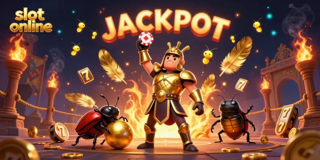 Win big with slot online in this vibrant 3D illustration of a beetle champion.