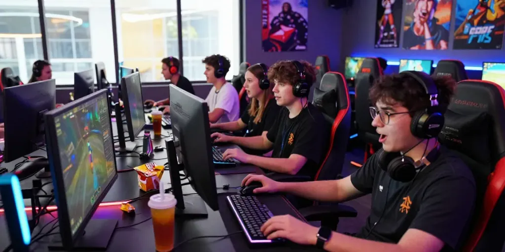 Engaged gamers in a vibrant digital hub enjoying cika4d gaming experience.