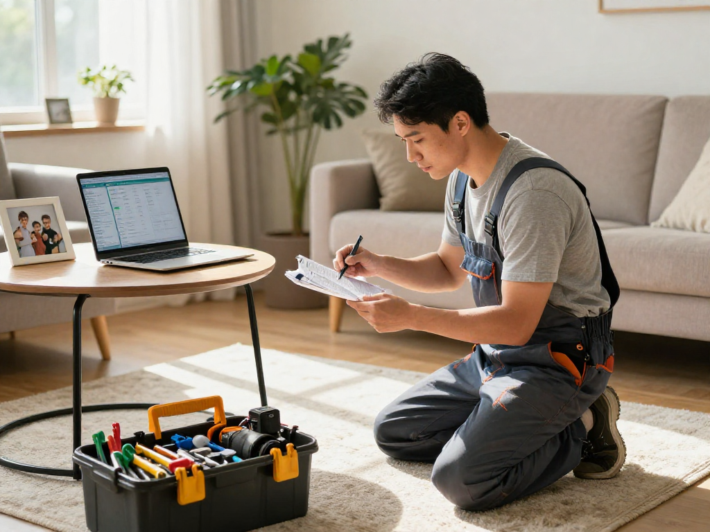 Professional contractor using local SEO for contractors to enhance service visibility in a family living room