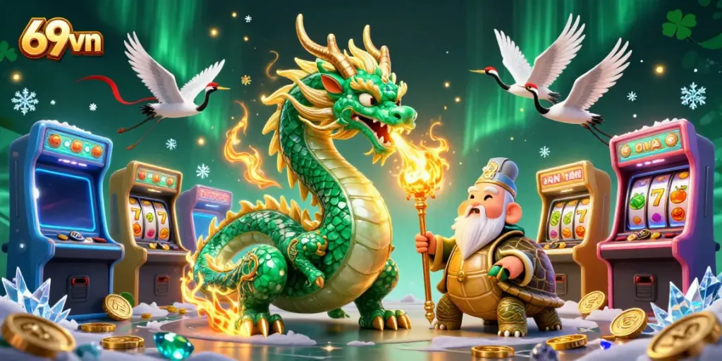 Experience thrilling gameplay with 69vn's vibrant casino atmosphere featuring jade dragon and lucky charms.