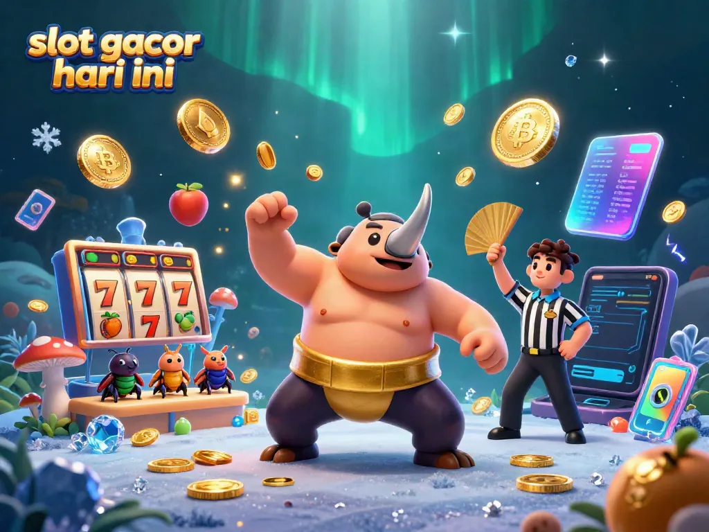 Relish in exciting slot gacor hari ini action with a dynamic scene of beetle champions surrounded by coins and vibrant gaming elements.