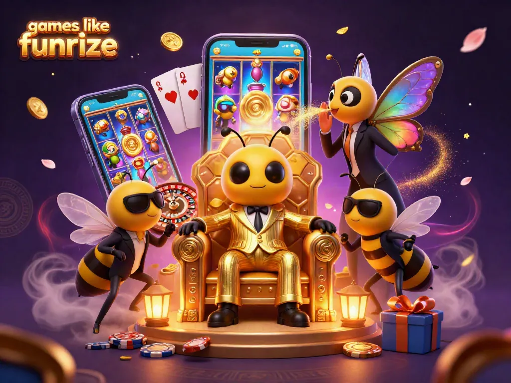 Play exciting games like Funrize with vibrant slot reels, golden coins, and thrilling casino action.