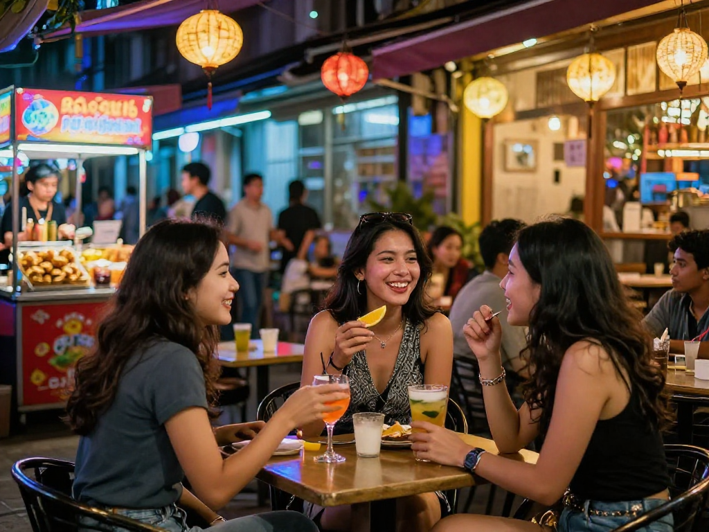 Hình ảnh gái gọi đang tận hưởng không gian sôi động ở thành phố Việt Nam vào ban đêm.