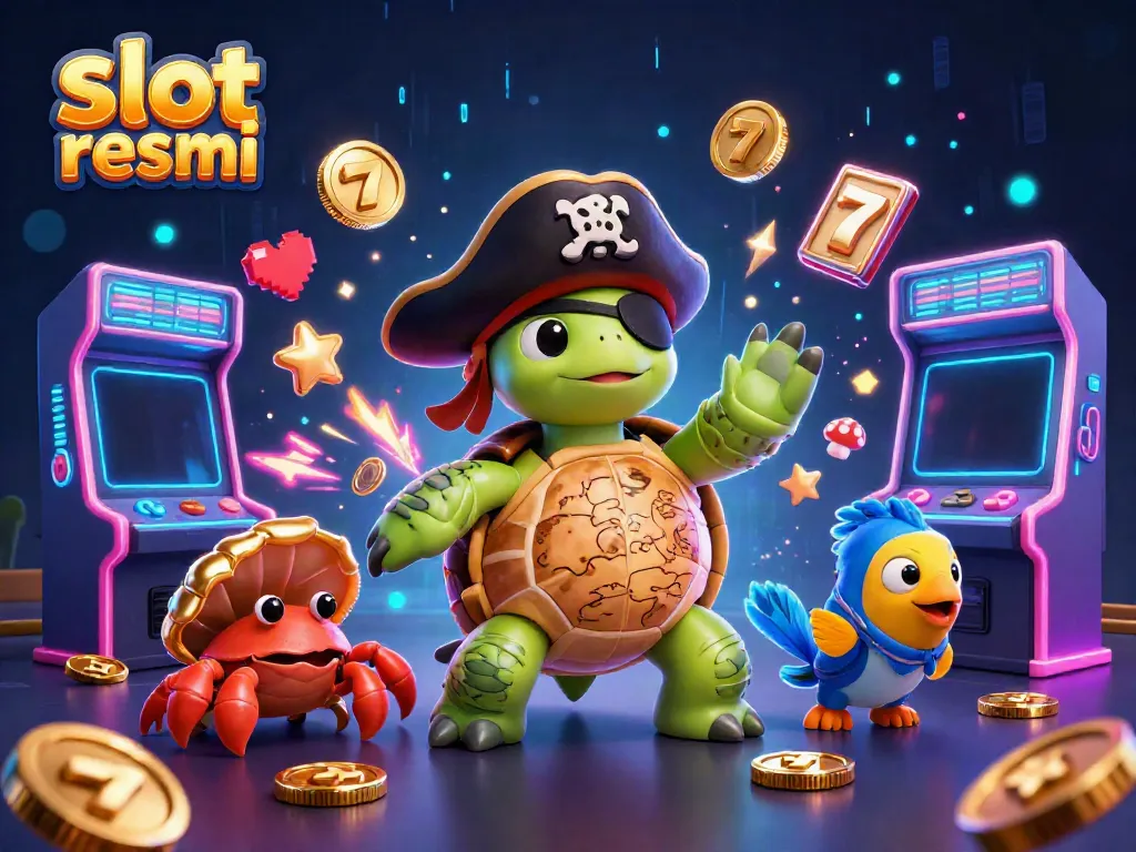 Play and win with slot resmi featuring a pirate turtle and vibrant casino elements.