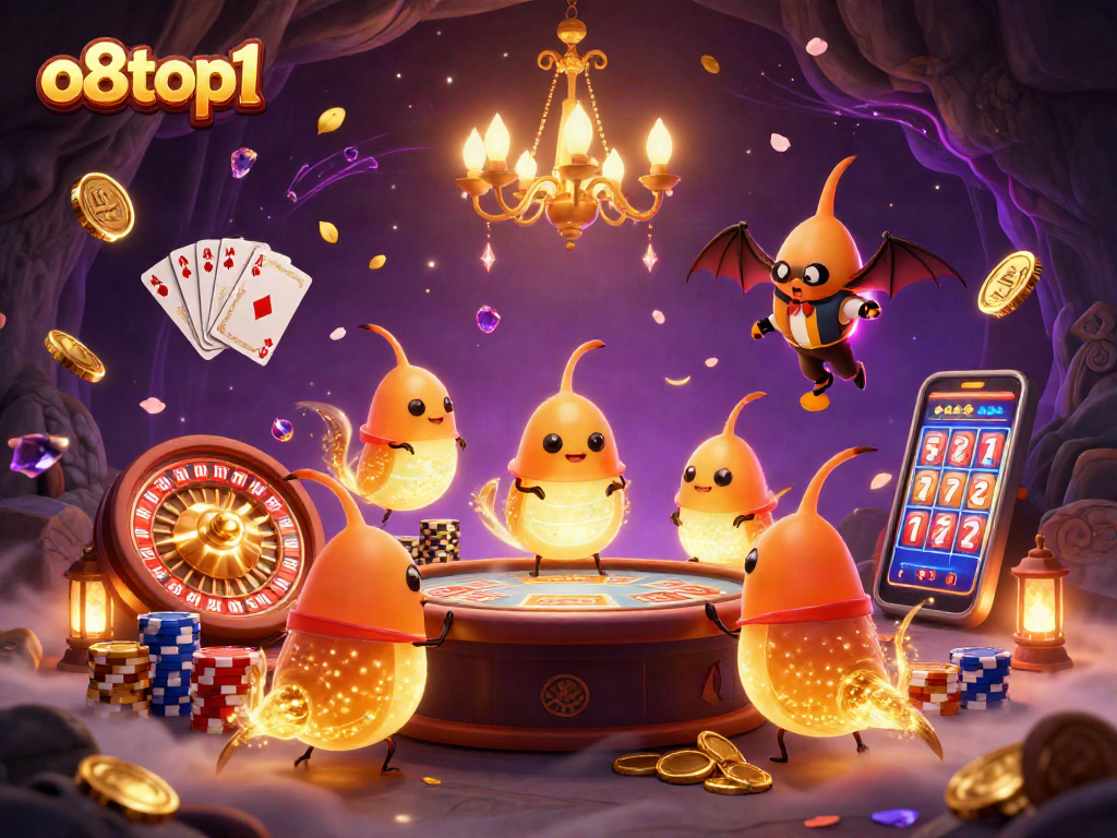 o8top1 casino illustration showcasing glowworms lighting up a vibrant game atmosphere.