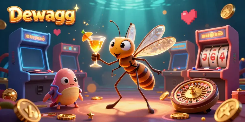 Dewagg offers vibrant casino action with a frozen mosquito mascot, trilobite DJ, and roulette elements.