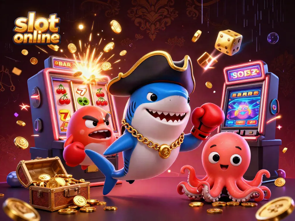 Experience fun with slot online games featuring a shark, pufferfish, and octopus in a vibrant casino scene.
