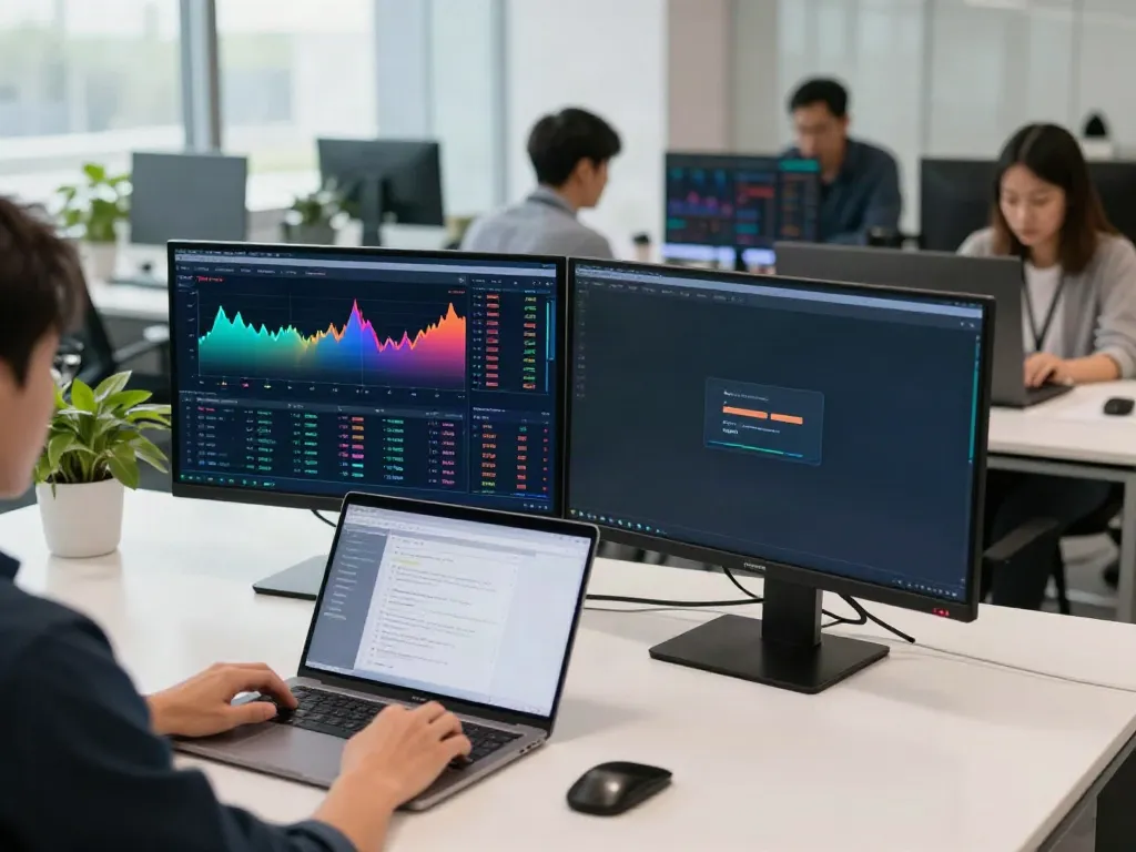 Real-time stock market API setup with cryptocurrency trading tools and digital wallet interface.