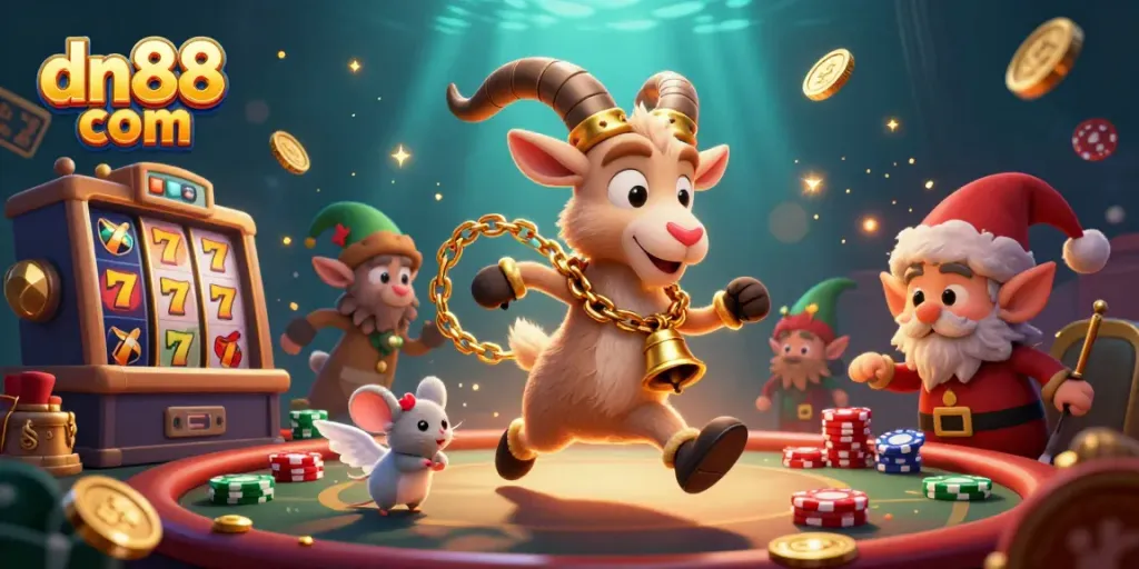 Engage in fun and festive gaming at dn88 com with vibrant characters and thrilling casino elements.