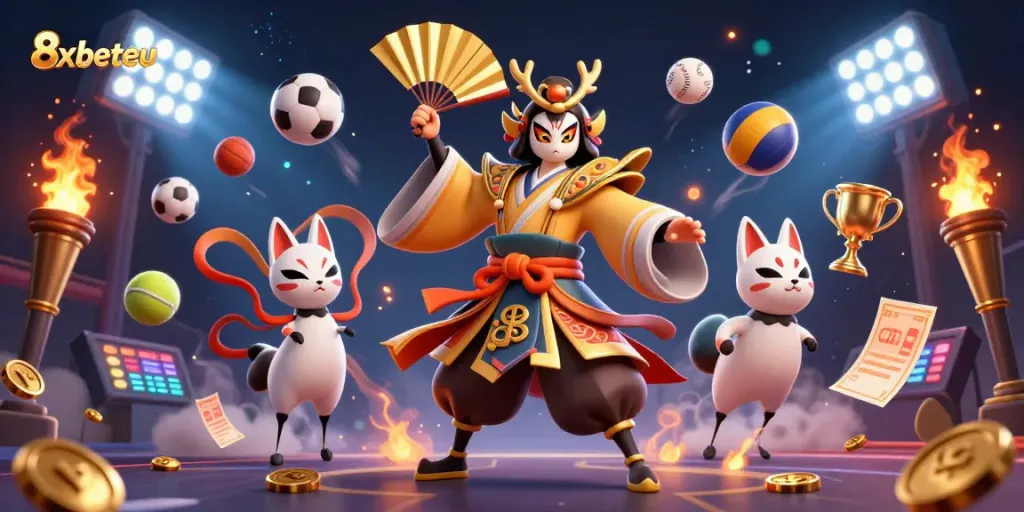 Experience thrilling online betting with 8xbeteu in this vibrant 3D illustration.