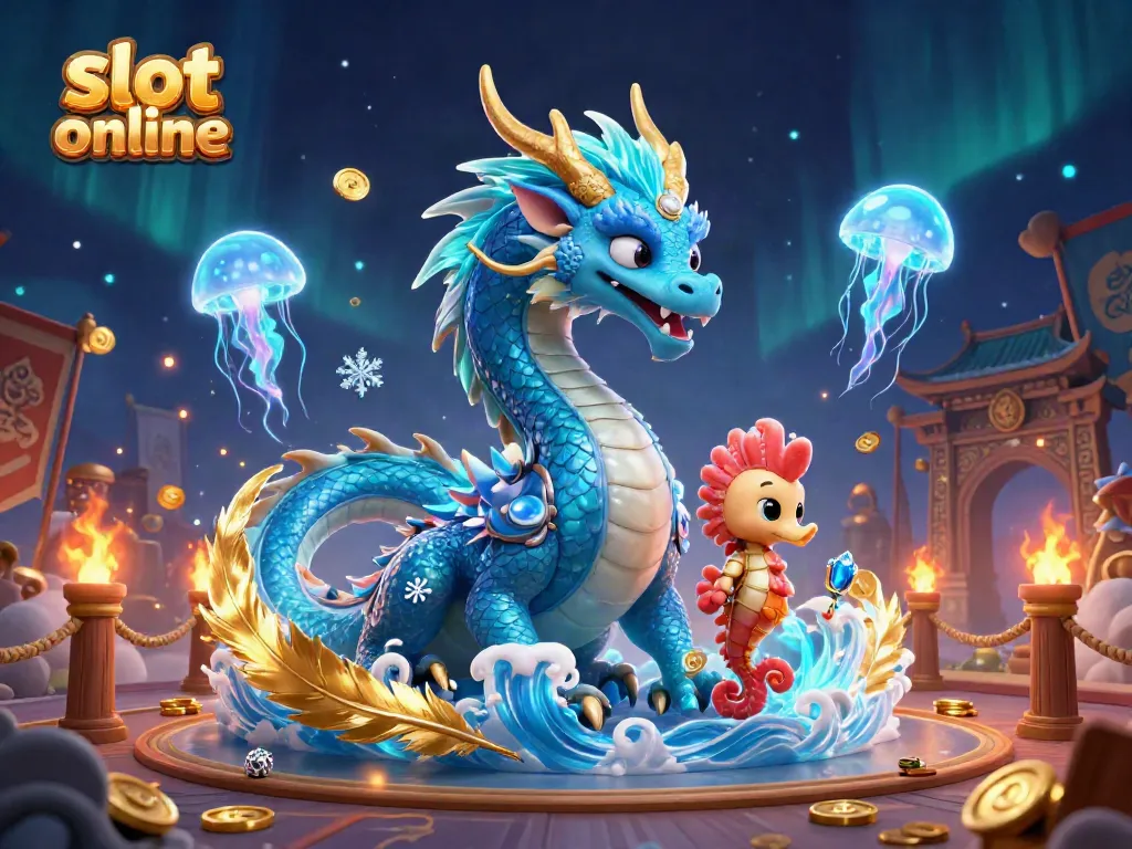 Experience slot online action with a vibrant dragon, seahorse knight, and glowing jellyfish.