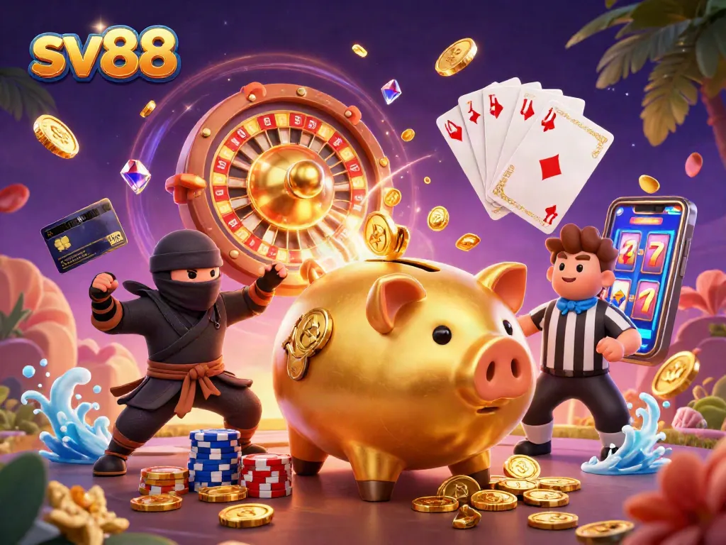 Experience thrilling wins at sv88 with lively characters in an action-packed casino scene.