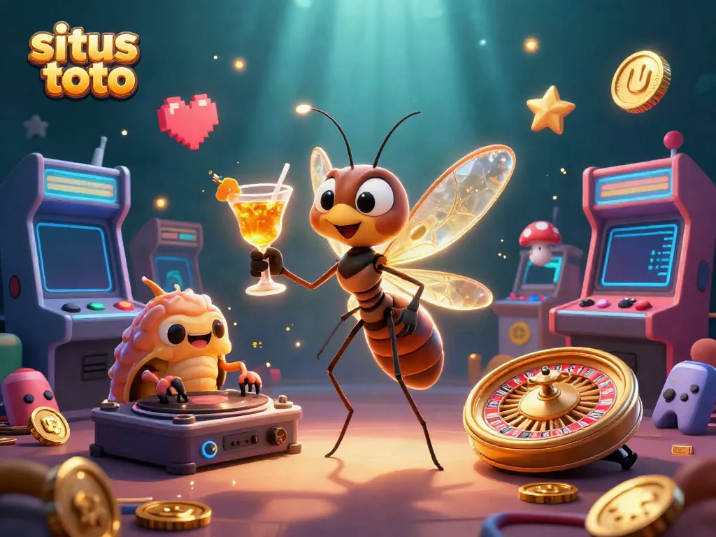 Experience the thrill of situs toto illustrated with vibrant characters and casino elements in a dynamic 3D scene.