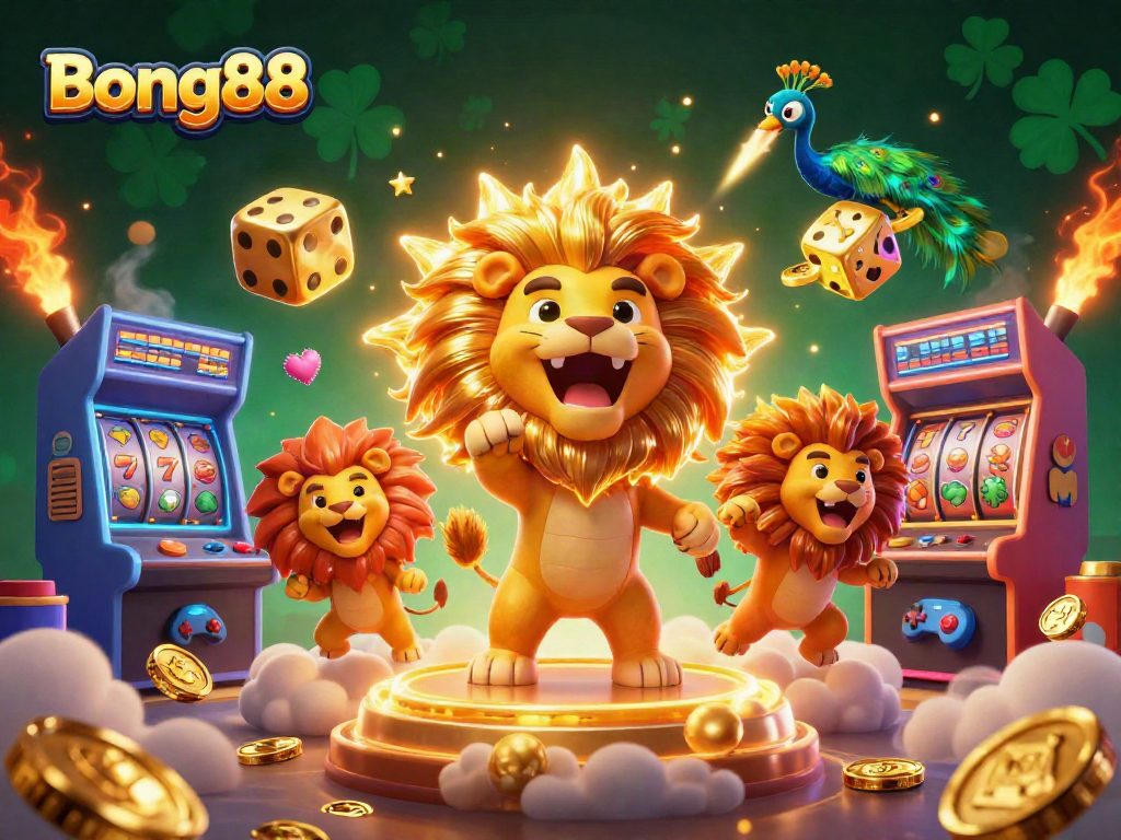 Bong88 celebrates thrilling jackpot wins with an epic lion and golden gaming graphics.