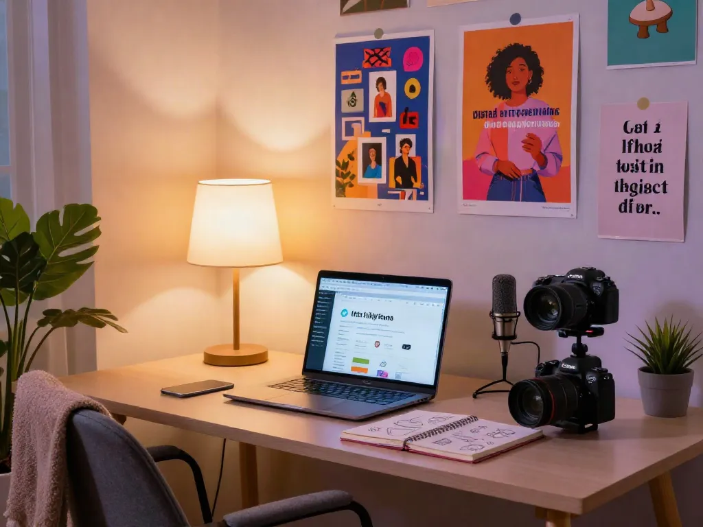 Content creator showcasing Roma Army OnlyFans in a modern home office.