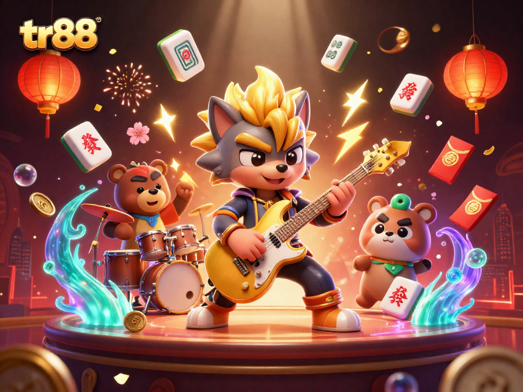 Enhance your tr88 gaming experience with dynamic elements on a vibrant casino stage illustration.