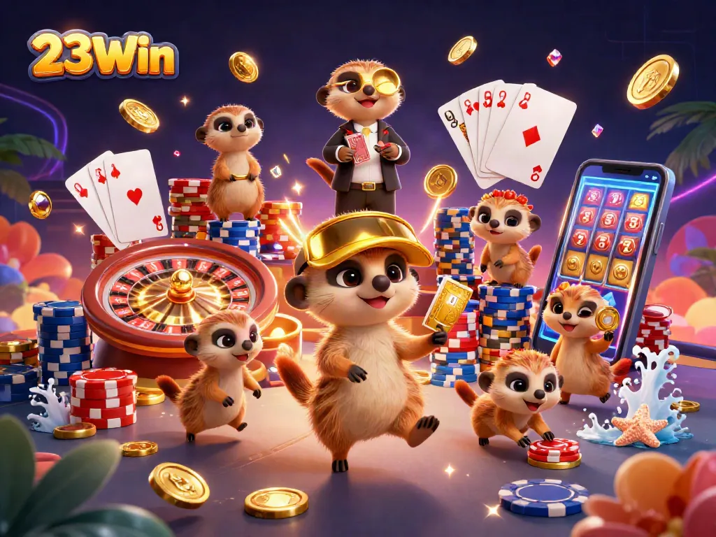 Experience exciting casino thrills with the 23Win meerkat family managing gaming fun!