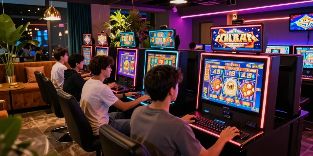 Exciting gaming atmosphere featuring players enjoying toto slot online in a modern boutique.