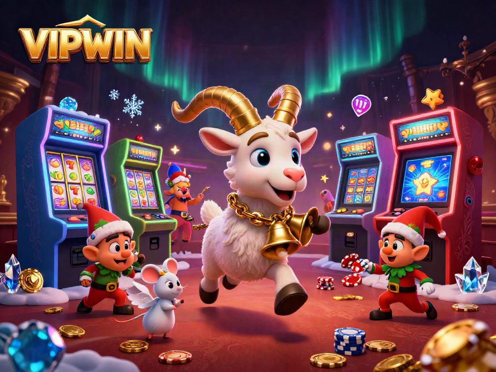 Experience thrilling gameplay at VIPWIN with captivating characters in a lively holiday-horror casino scene.