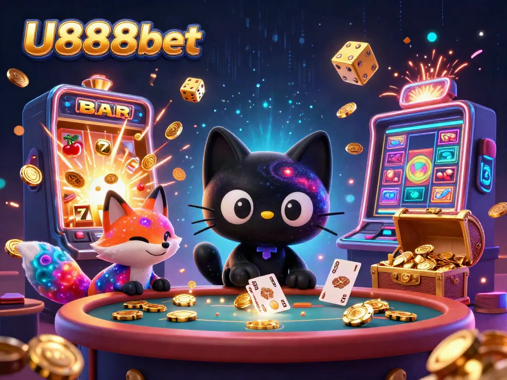 Experience the excitement of U888bet in a vibrant cosmic casino scene with dynamic gaming elements.