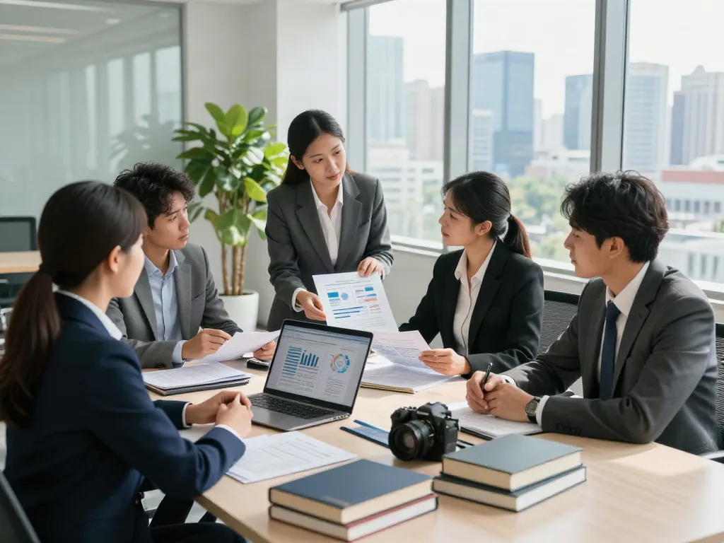 Lead Roedl legal advisers collaborating in a modern office, discussing strategies.
