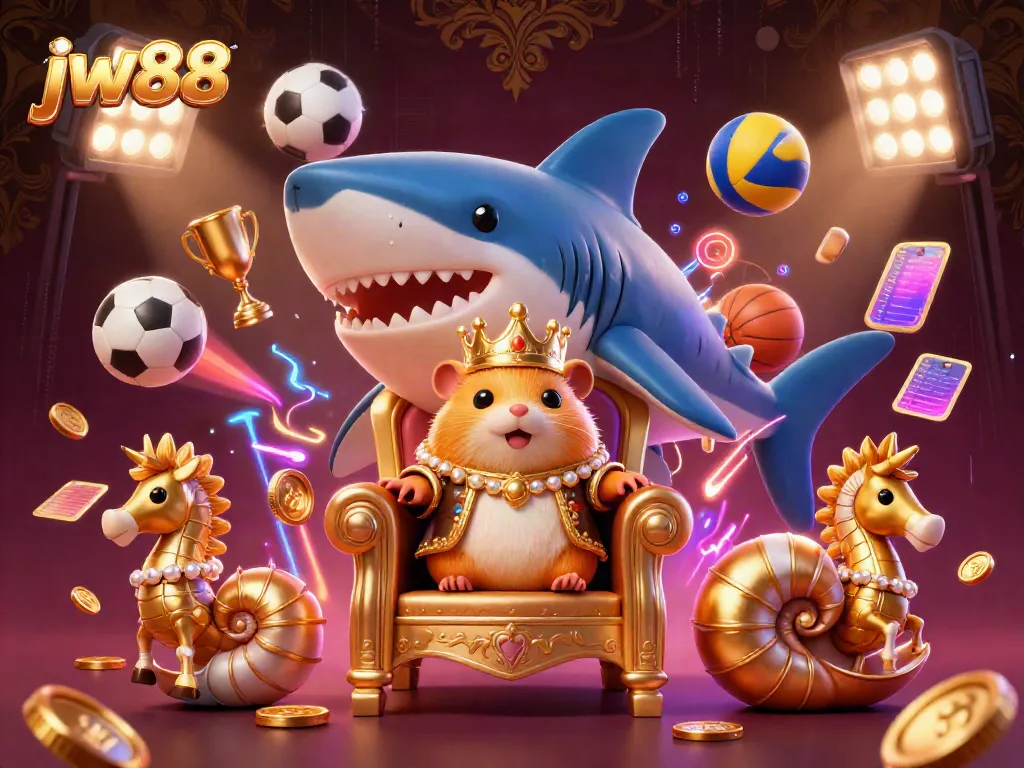 Experience thrilling sports betting action with jw88, featuring playful characters amid dynamic casino elements.