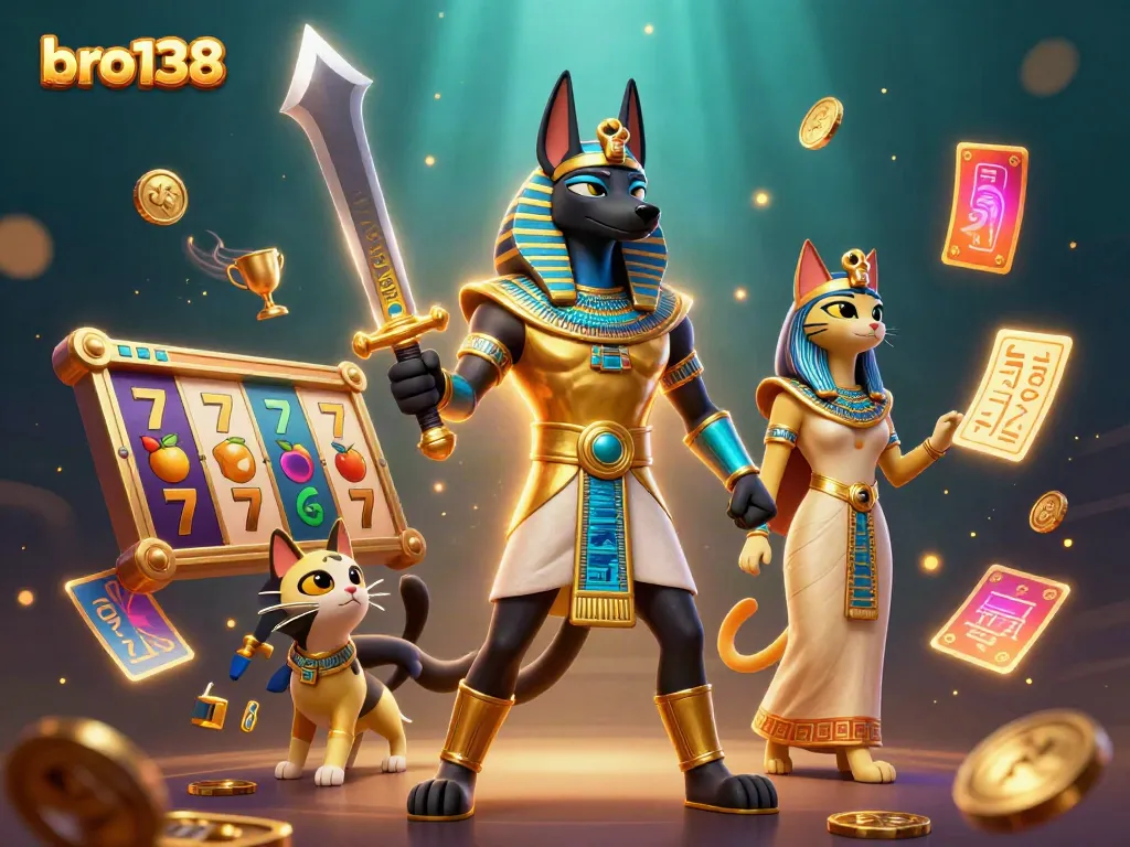 Experience thrilling wins at bro138 with dynamic 3D scenes of ancient Egyptian warrior and slot games.