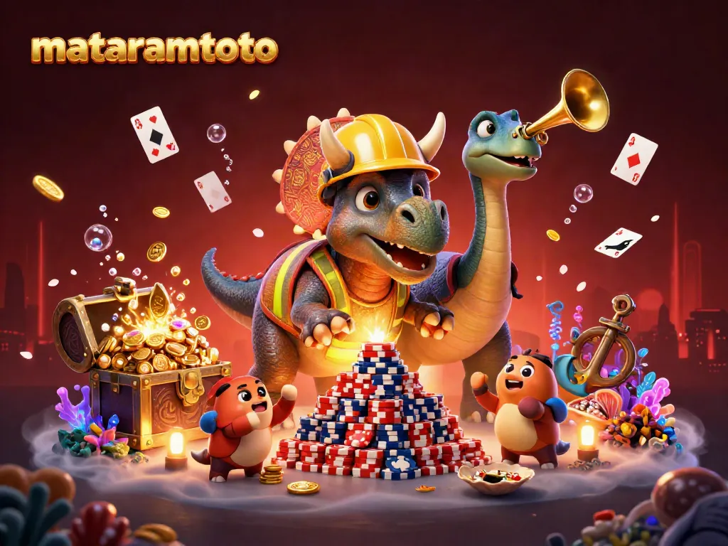Celebrate wins at mataramtoto with playful 3D characters, poker chips, and casino elements.
