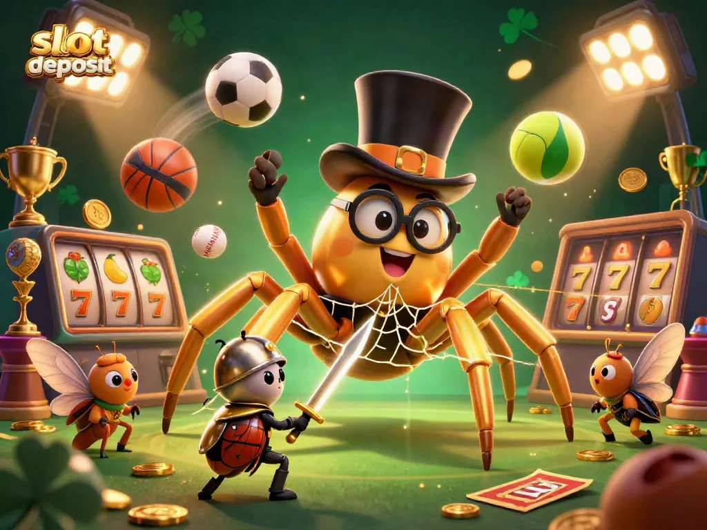 Engage in thrilling gameplay with slot deposit pulsa in a vibrant 3D casino scene featuring animated characters and rich game elements.