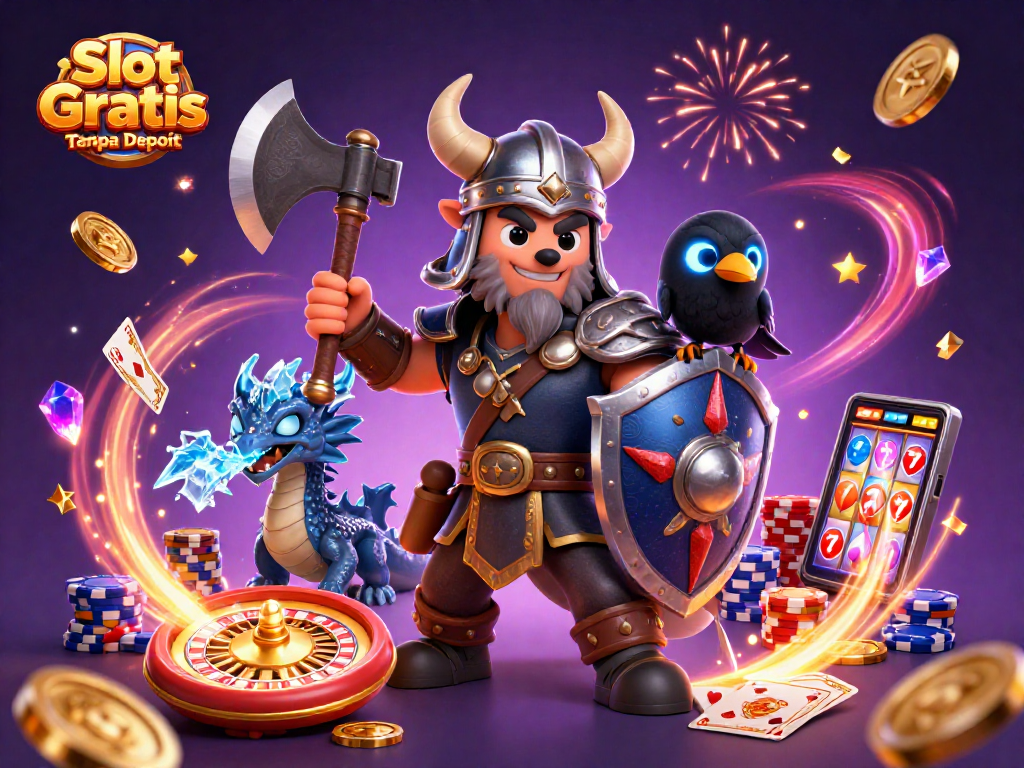 Experience Slot Gratis Tanpa Deposit with this vibrant and dynamic 3D casino illustration.