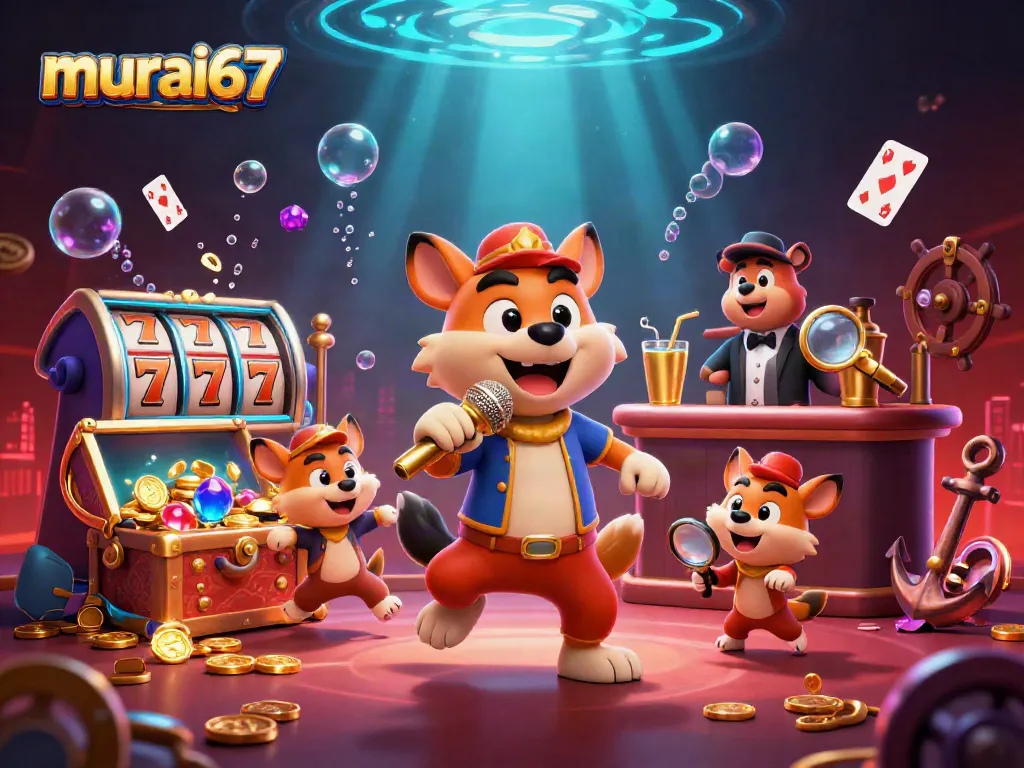 Murai67 showcases a vibrant casino scene where hyenas entertain and enjoy exciting gambling moments.