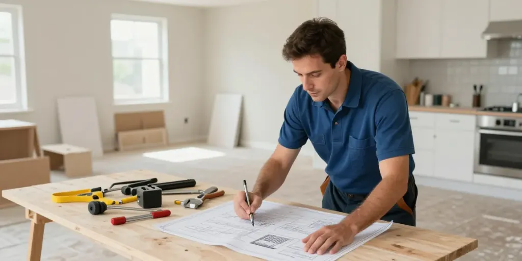 Wish4D local services with a trusted contractor reviewing plans in a home renovation.
