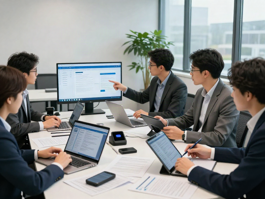 Collaborative team discussing document fraud detection solutions in a modern office setting.
