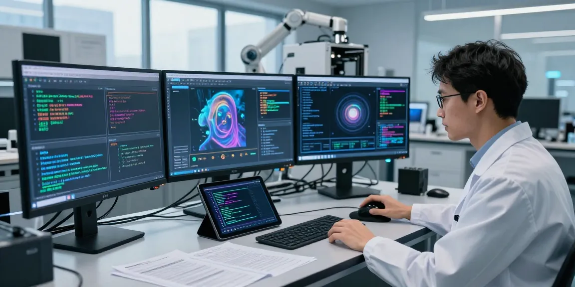 AI-Generated Image Detection research in a tech laboratory with advanced imaging technologies.