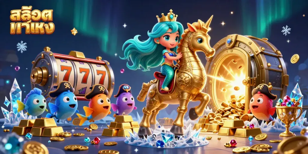 Engage withสล็อตแท้ตรง as the magical underwater scene unfolds, featuring a mermaid princess and treasure symbols.