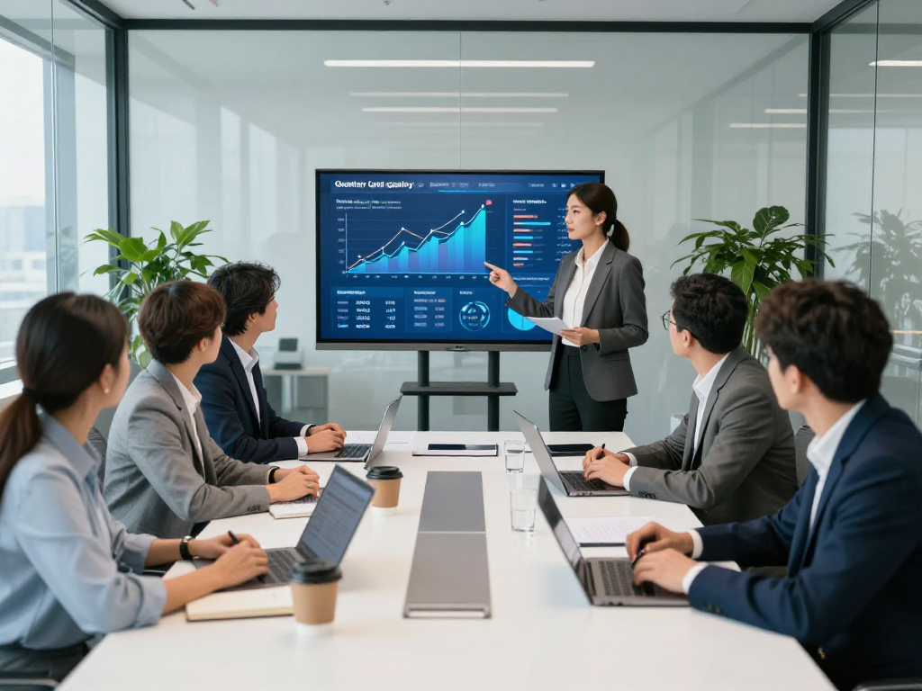 Tim profesional berdiskusi dan menganalisis data dari bos88 link dalam rapat kantor modern.