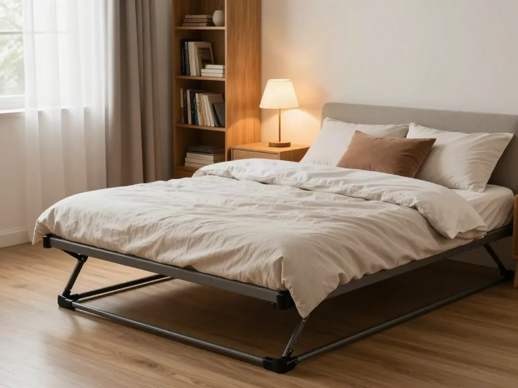 Stylish folding bed in a cozy bedroom, inviting for guests.